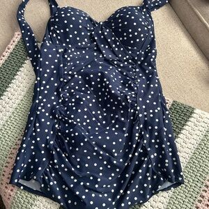Merona Vintage Style Marilyn Monroe Style Navy and White Polka Dot Swimsuit